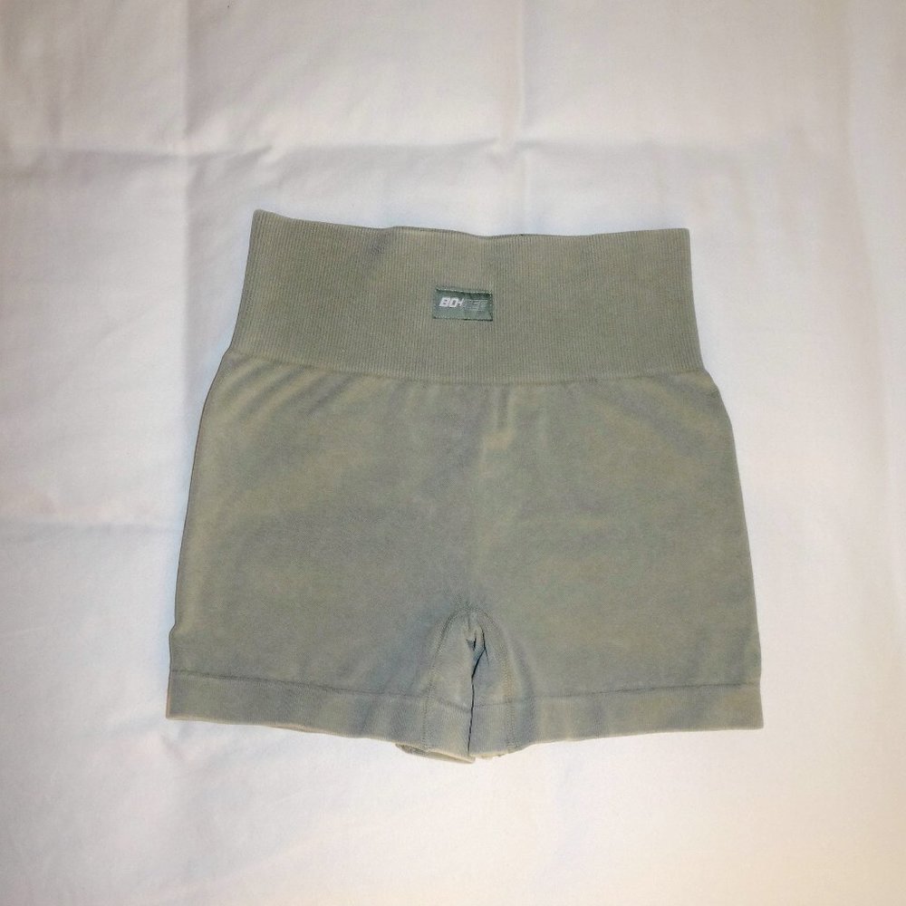 sage green bo+tee bike shorts high waisted athletic gym
